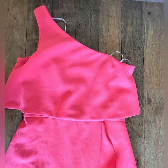 AQUA NWT Womens Coral Crepe Flounce Cocktail One-Shoulder Midi Dress Stretch - Picture 11 of 16